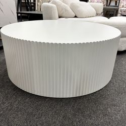 New 36X14 Round Coffee Table, Minimalist Wave Stripe Coffee Table, Modern Round Drum Design Coffee Table