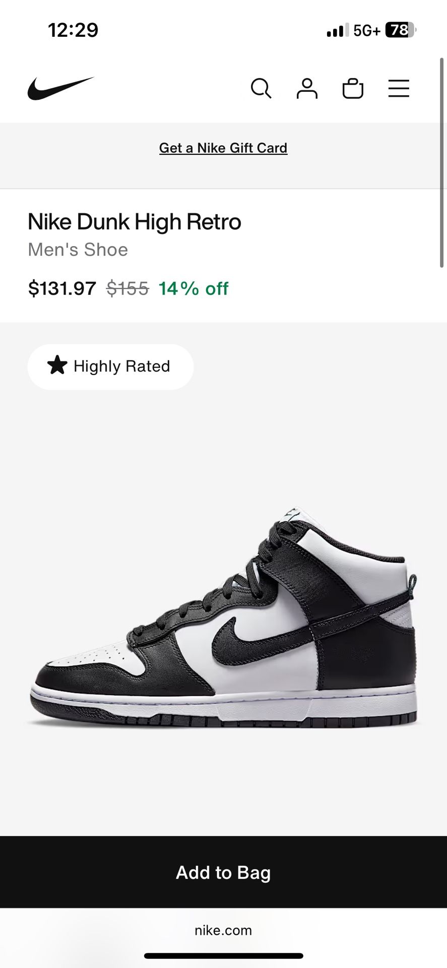 Nike High Men Panda Dunks