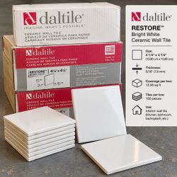 Daltile Restore Bright White 4-1/4” Ceramic Wall Tile – 2 Boxes + Extras