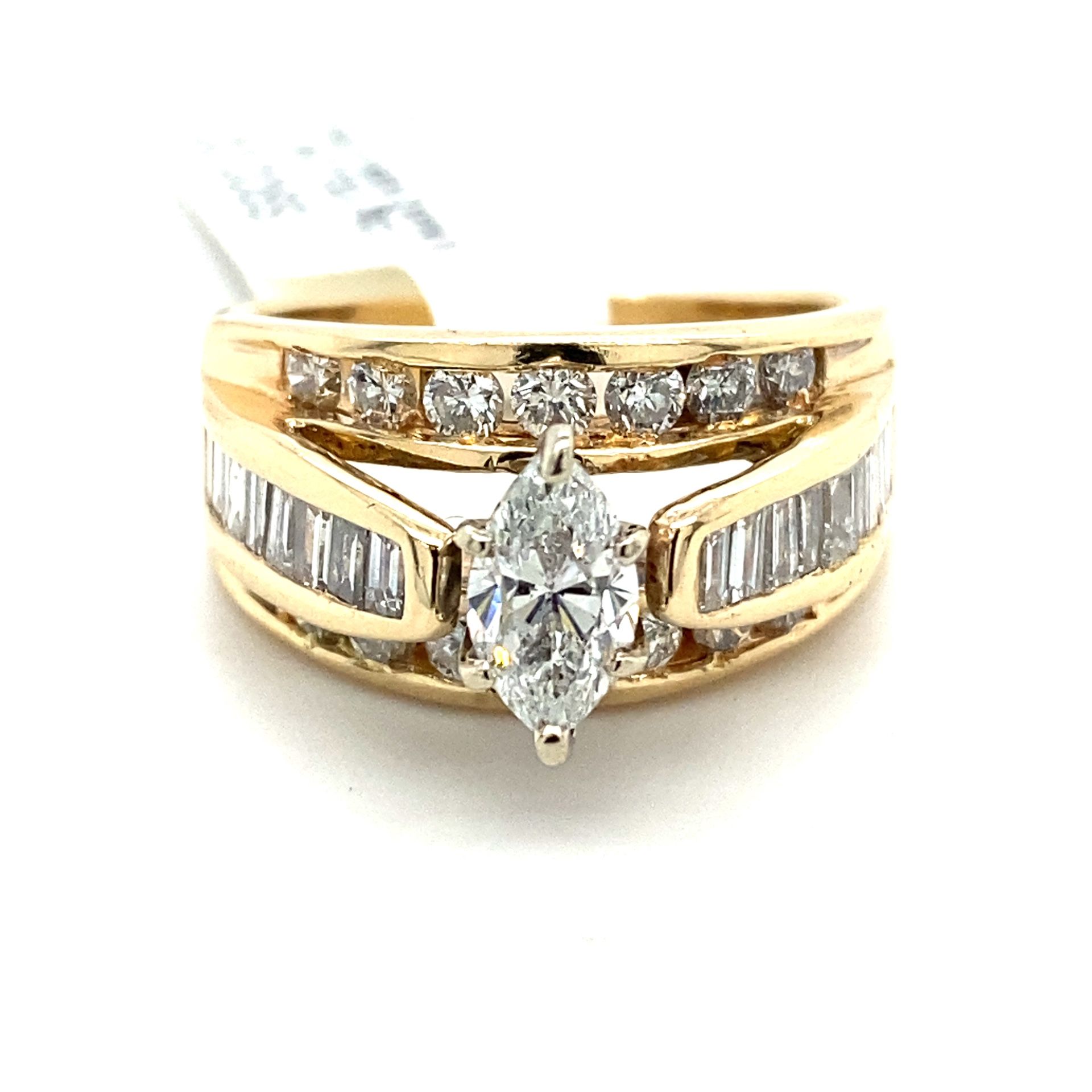 14k Gold Diamond Ring Marquise,baguettes 1ctw Size 7  133775 1