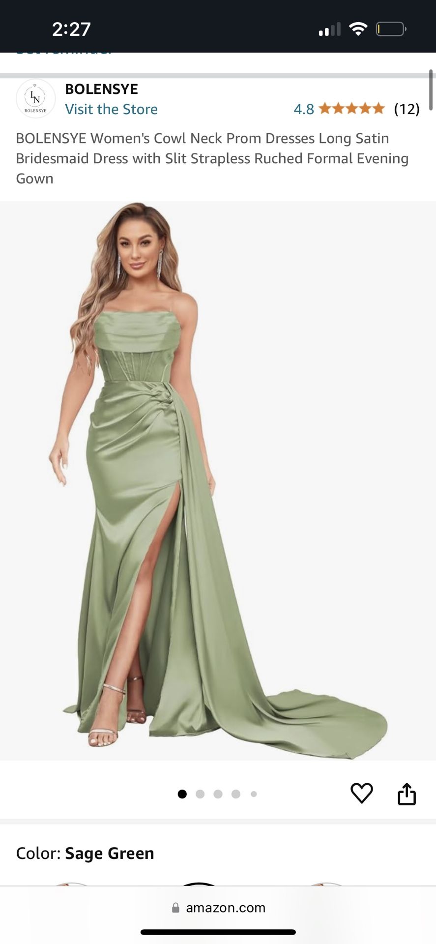 Brand new Sage Green Bolensye Prom Dress