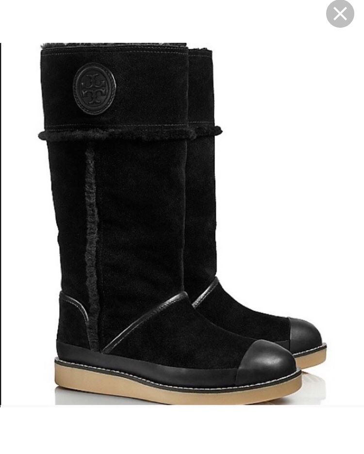 Tory Burch Black Nadine Shearling Mid calf Boots Size 8