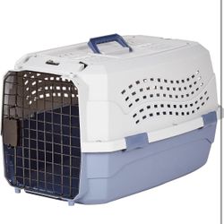 2-Door Top-Load Hard-Sided Dogs, Cats Pet Travel Carrier, Gray & Blue,