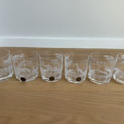 Varga Art Crystal Safari Double Old Fashioned DOF Glasses Hand Engraved Hungary