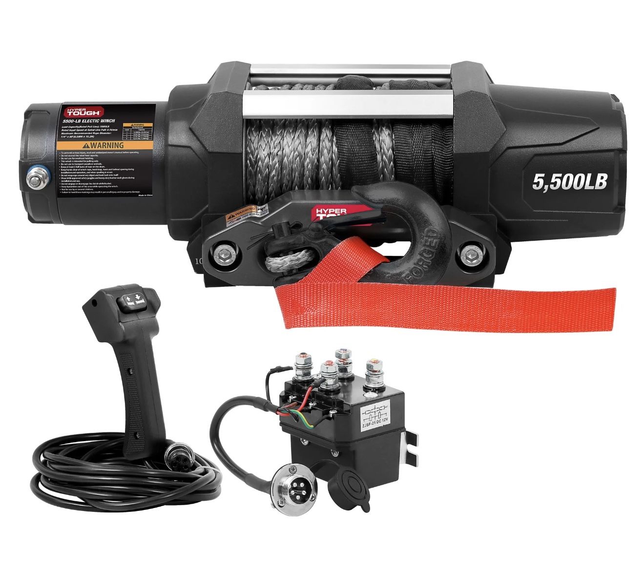Hyper Tough 5500lb 12 Volt Electric Winch W/50 Ft Synthetic Rope