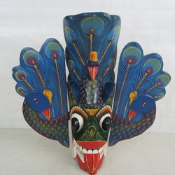 Sri Lanka Peacock Devil Mayura Raksha Tribal Wood Mask Wall Decor


