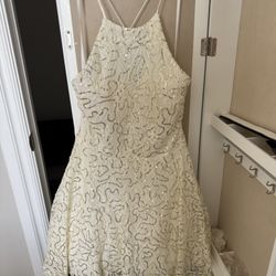 White Gold Sequined Homecoming Dress 