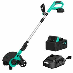 20V Cordless Lawn Edger with 9in Steel Blade, Brushless Motor, 4.0Ah Battery, Dual Wheels and 3-Depth Adjustment, Green