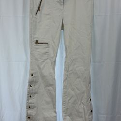 Michael Kors Y2K White Stretch Twill Button-Zip Pants, Size 12