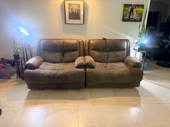 Brown Fabric Power Reclining Sofa