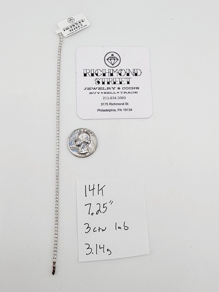 14k gold 3ctw VS1 EF lab diamond tennis bracelet