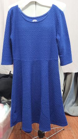 royal blue textured fit-and-flare dress features a scoop neckline sz 12