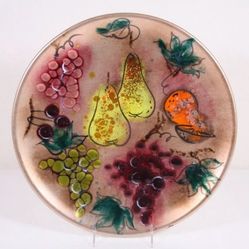 California Cloisonné Landau Designs Mid C Enamel Fruit 14” Copper Harvest Tray 