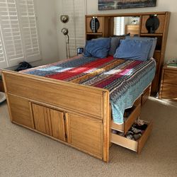 Queen Size Oak Captains Bed