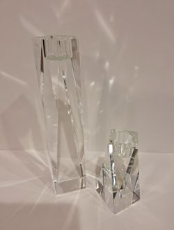 Oleg Cassini Signed Crystal Glass Candleholder Set of Two