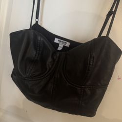Black Faux Leather Women's Tank Top Size Small 