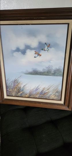 Framed Mallard Duck Oil Painting