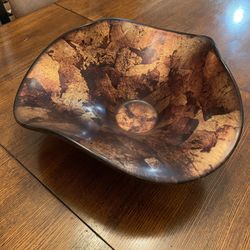 Bowl Art Glass Of Bohemia Made And Decorated by Hand Dish Gold Metalic