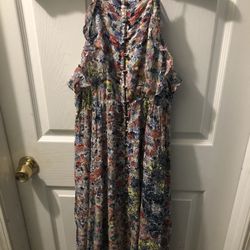 Anthropologie / Meadow Rue Allerton Maxi Floral Lined Full Length Dress / Decorative Buttons Great Condition 