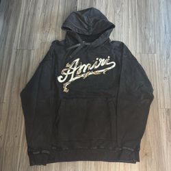 Black Amiri Distressed Embroidered Hoodie (L)