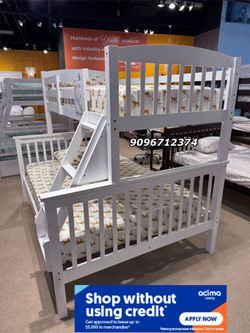 Twin/full Size White Bunkbed With Orthopedic Mattress