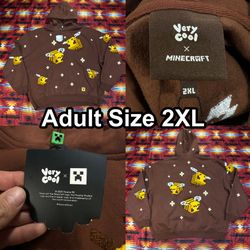 Very Cool x Minecraft Bee Embroidered Brown Fleece Pullover Hoodie Adult Sz 2XL
