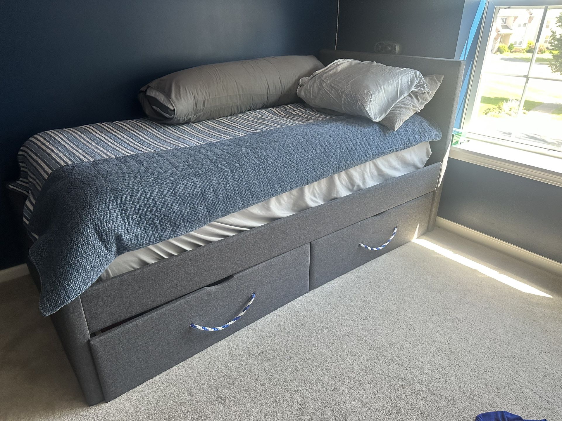 Custom Upholstered Twin Bed with Storage