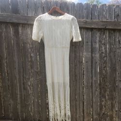 Boho Cottagecore J.O.A Crotchet Fringe Hem Knit Dress