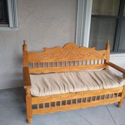 Carved Wood Bench With cushion