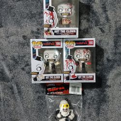 Funko Pop! Movies: Terrifier Art The Clown Funko Pop! Lot of 3 Pops and a Squishy Toy.