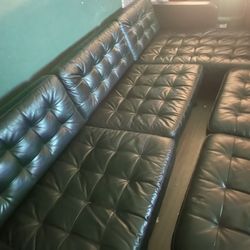 Black Leather Sofa And Ottomans