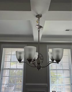 5-Light Brushed Nickel Chandelier with Frosted Glass Shades