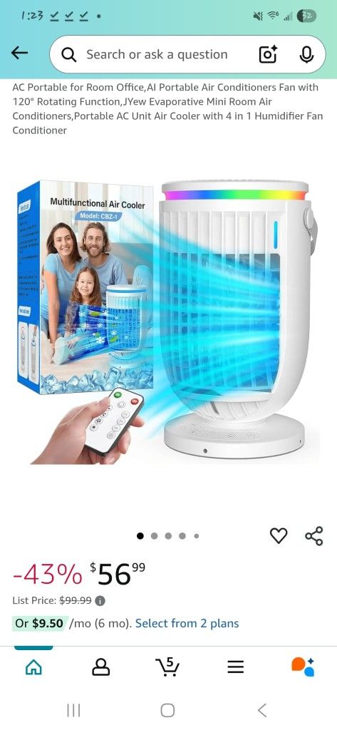AC Portable for Room Office,AI Portable Air Conditioners Fan with 120° Rotating Function,JYew Evaporative Mini Room Air Conditioners,Portable AC Unit