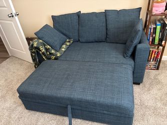 Blue L-Shaped Sofa Cum Bed with Storage