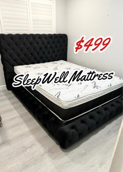 New Queen bed frame with mattress