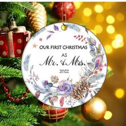 2022 Ceramic Christmas Tree Ornaments, Rustic Christmas Decorations,First Christmas in Our New Home Ornament, Wedding Gifts for Couple, Decoration New