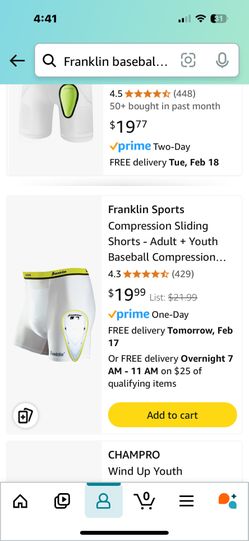 Franklin youth baseball sliding shorts with protective cup