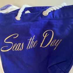 New Large Sturdy Canvas Blue Tote with Rope Cord Handle Strap 