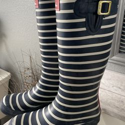 Joules Striped Navy And White Rain Boots 