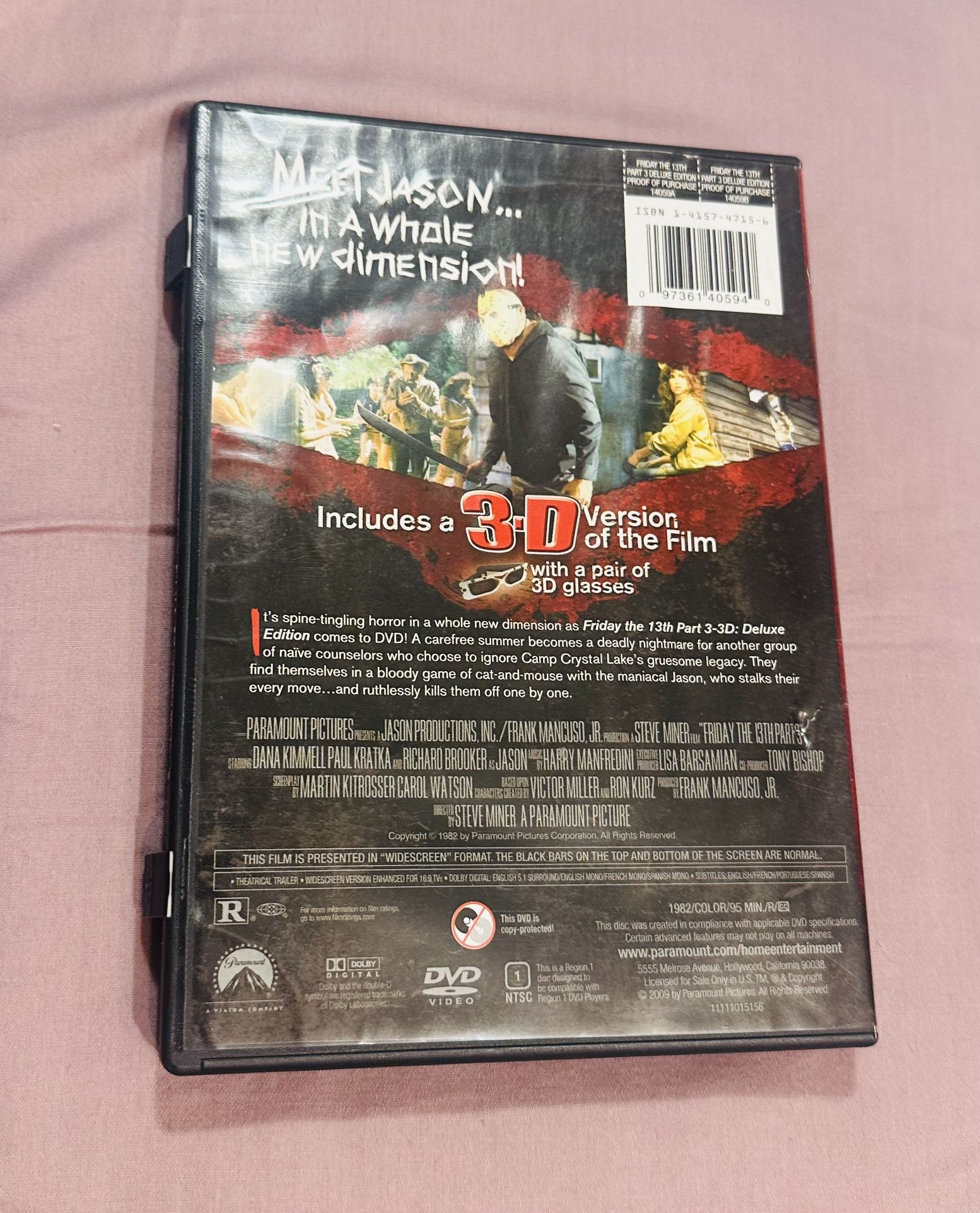 Friday the 13th Part 3- 3-D Deluxe Edition DVD 2 Pairs of 3-D Glasses Rated R Horror Widescreen #collectible #cultclassic #jasonvorhees #fridaythe13th