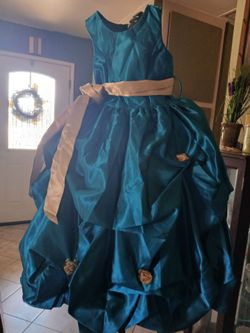 Pinky Kids Teal Satin Dress Size 6