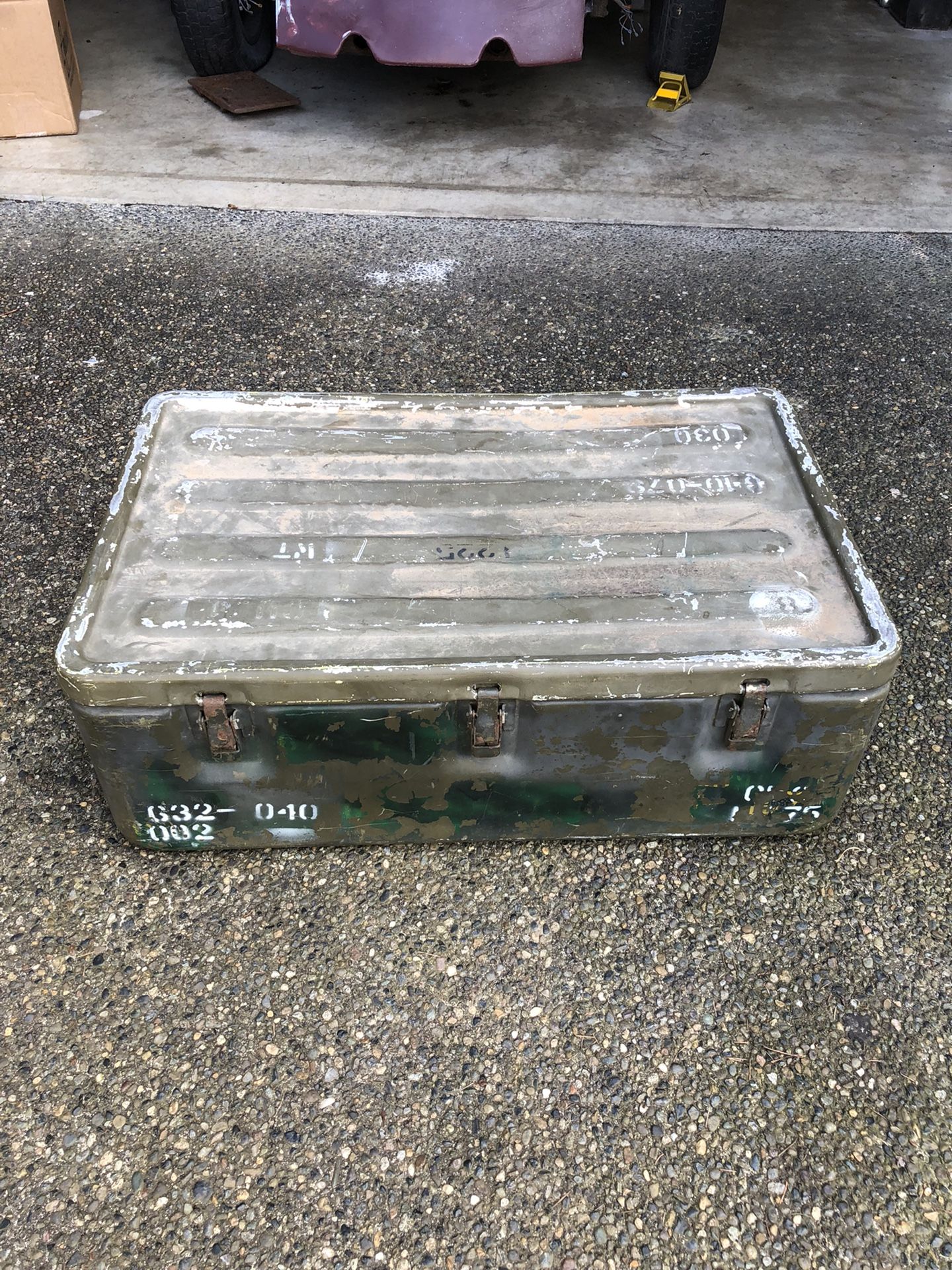 Vintage WWII Military Surplus Large Metal Latch Lock Box Aluminum in Army Green