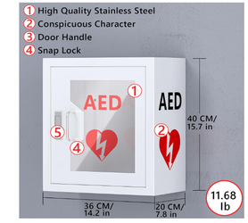 AED Cabinet Wall Mount: Steel Defibrillator Storage Case w Snap Lock and Universal AED Compatibility