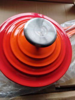 1 Quart New Orange Cast Iron Enamel Sauce Pan w Lid