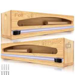 Bamboo Kitchen Wrap Organizer / Foil & Plastic Wrap Dispenser (2-Piece Set) – New