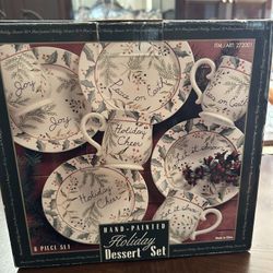 Hand Painted Holiday Dessert Set