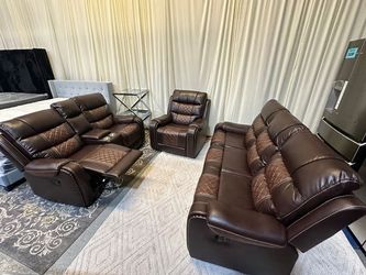 Brown Reclining Sofa Set 3 Piece Brand New 