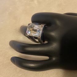 Vintage Stainless Steel  Ring With Rhinestone..Size 8
