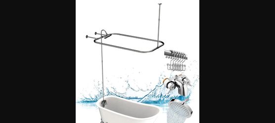 Clawfoot Tub Add-On Shower Kit with Faucet 48x27in Rectangular Rod - Chrome Plated