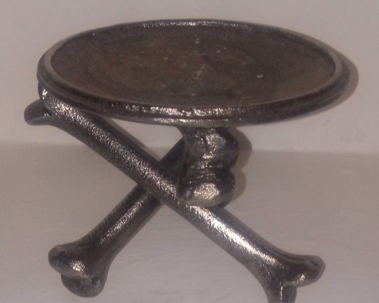 Pottery Barn Silver Metal Cross Bones Pilar Candle Holder 
